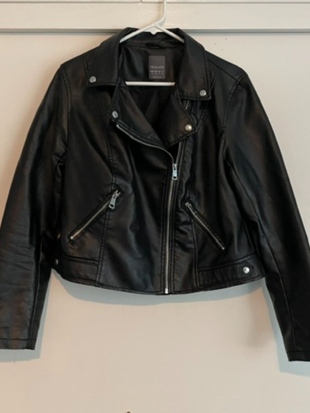 LAST Primark Faux Leather Jacket Biker Goth Black Vegan Size 12 US / Euro 44